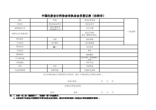注册会计师非执业会员资格申请表(注转非)