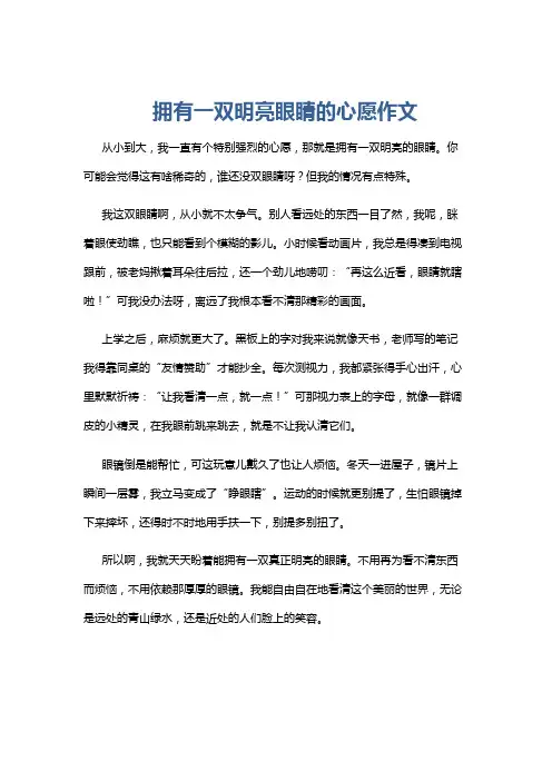 拥有一双明亮眼睛的心愿作文