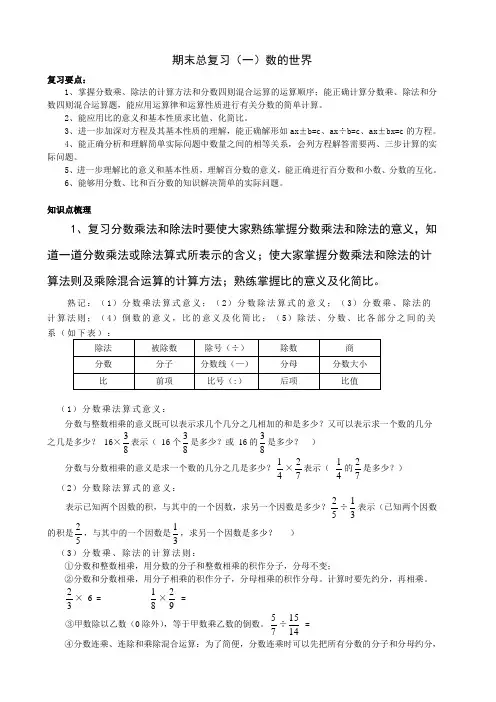 苏教版六年级上册数学期末总复习(一)数的世界