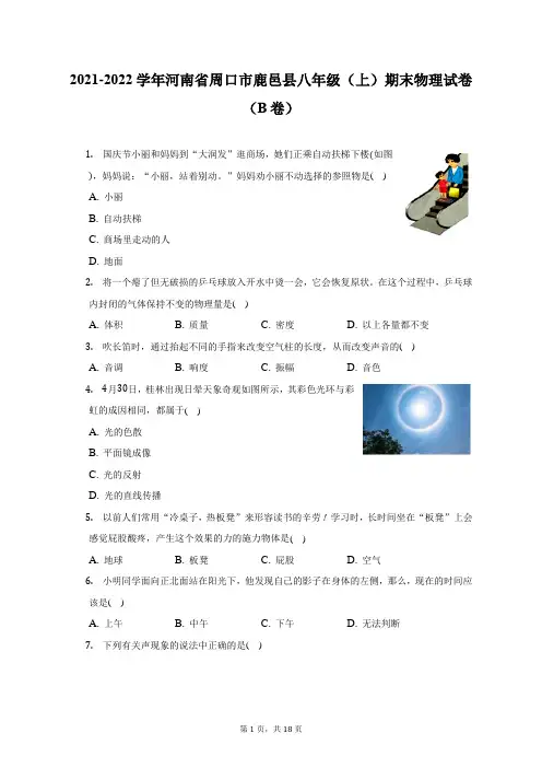 2021-2022学年河南省周口市鹿邑县八年级(上)期末物理(B卷)试题及答案解析