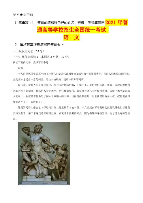 2021年普通高等学校招生全国统一考试-语文-(新高考Ⅰ卷)试题及答案详细解析版