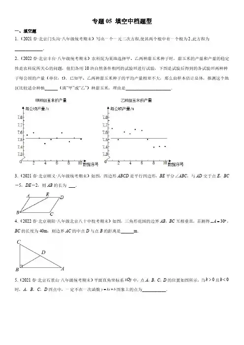 备战2022-2023学年北京各区八年级下学期期末考数学真题汇编含详解5填空中档题型