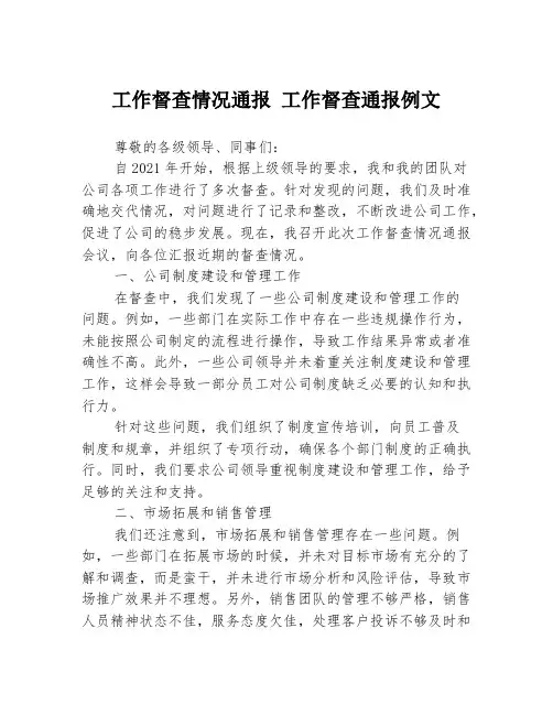 工作督查情况通报 工作督查通报例文