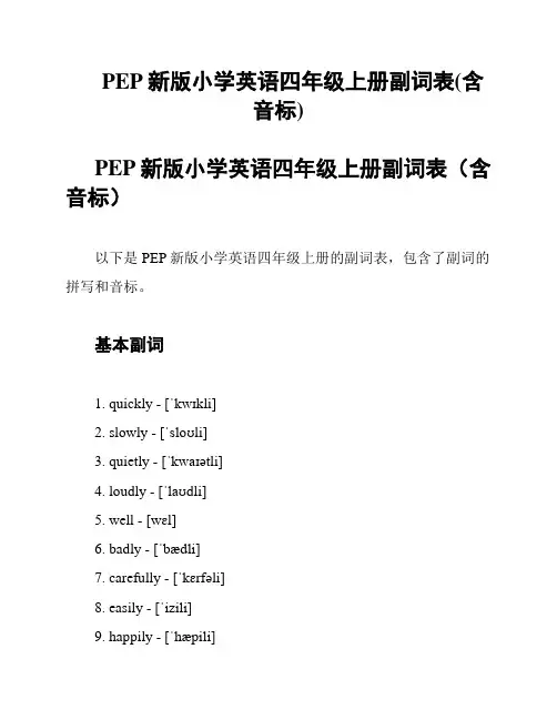 PEP新版小学英语四年级上册副词表(含音标)