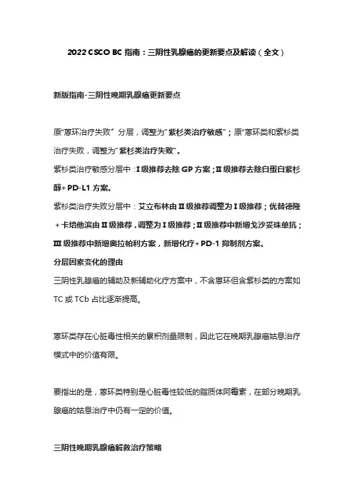 2022 CSCO BC指南：三阴性乳腺癌的更新要点及解读(全文)