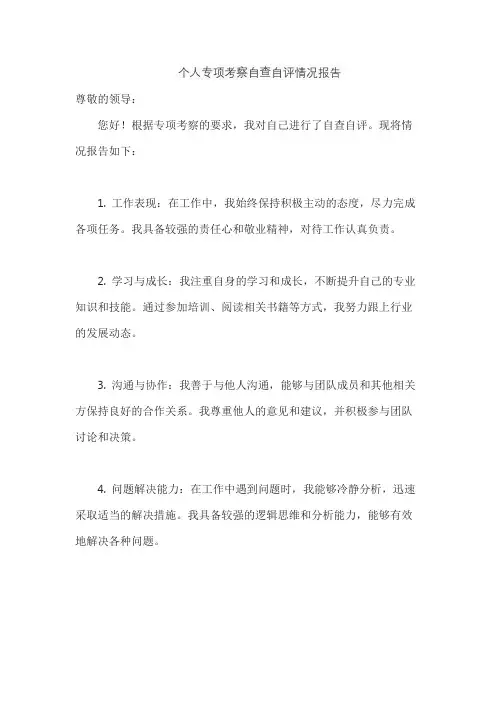 个人专项考察自查自评情况报告