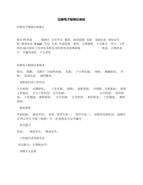 经典电子版简历表格