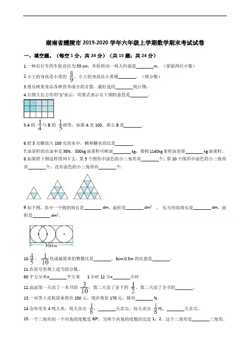 湖南省醴陵市2019-2020学年六年级上学期数学期末考试试卷