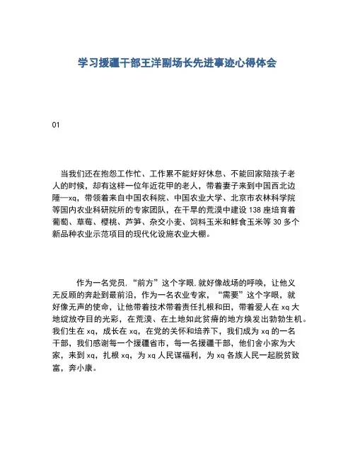 2020年学习援疆干部王洋副场长先进事迹心得体会