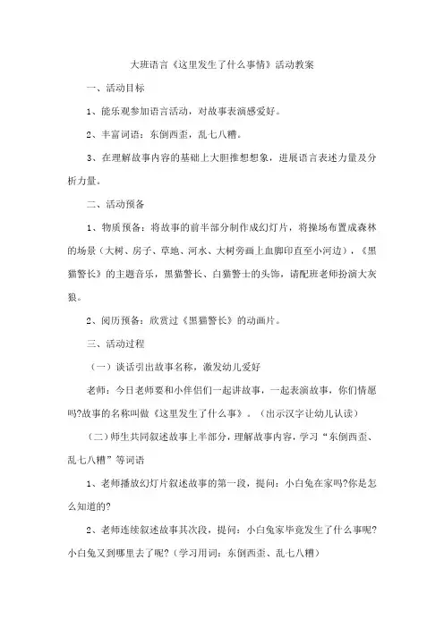 大班语言《这里发生了什么事情》活动教案