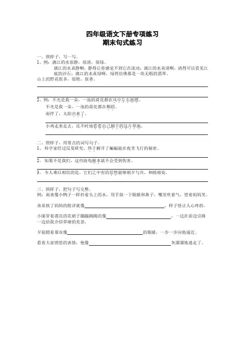 (推荐)人教部编版四年级语文下册专项练习：句式练习