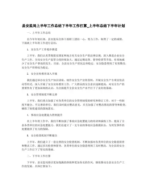 县安监局上半年工作总结下半年工作打算_上半年总结下半年计划