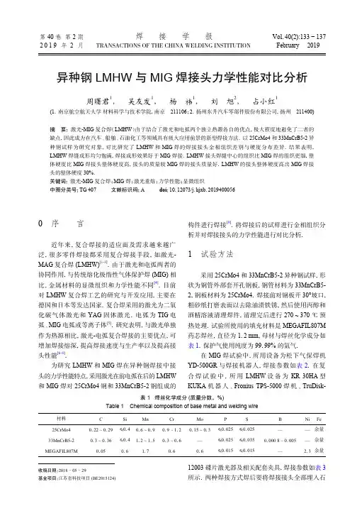 异种钢LMHW与MIG焊接头力学性能对比分析