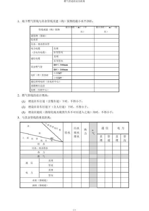 燃气管道的安全距离