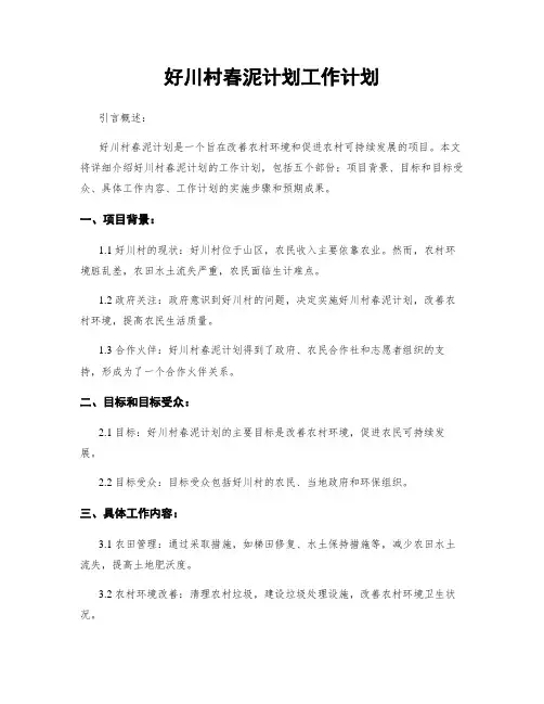 好川村春泥计划工作计划