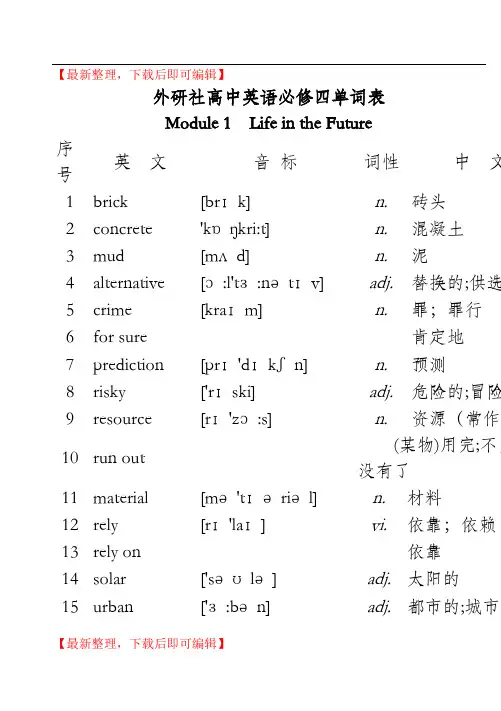 外研社高一英语必修4单词表(精编文档).doc