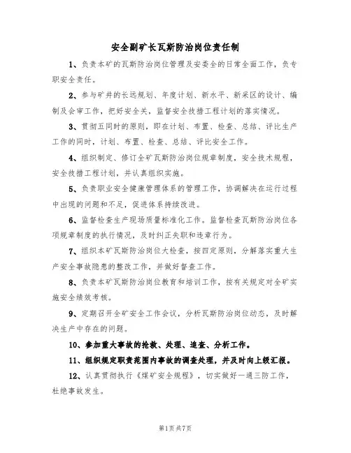 安全副矿长瓦斯防治岗位责任制(5篇)