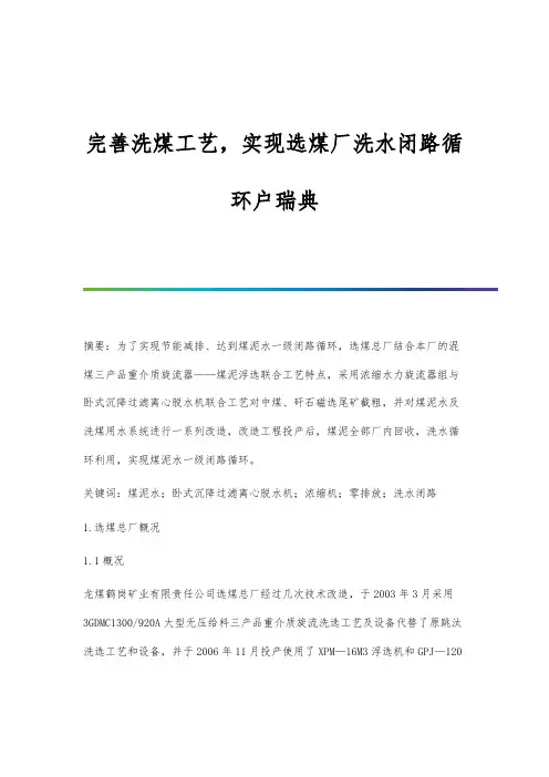 完善洗煤工艺-实现选煤厂洗水闭路循环户瑞典
