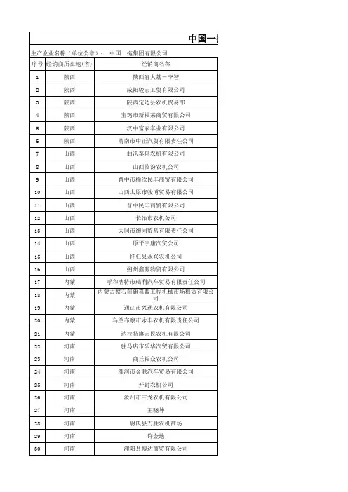 中国一拖授权经销商名单