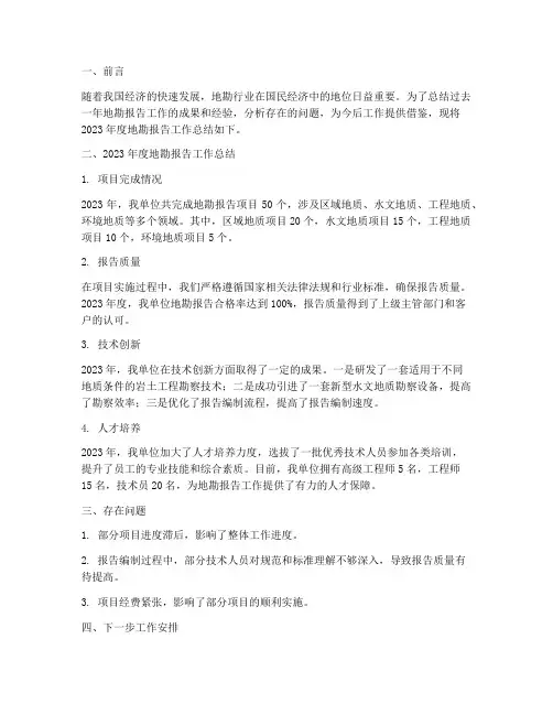 地勘报告工作总结范文