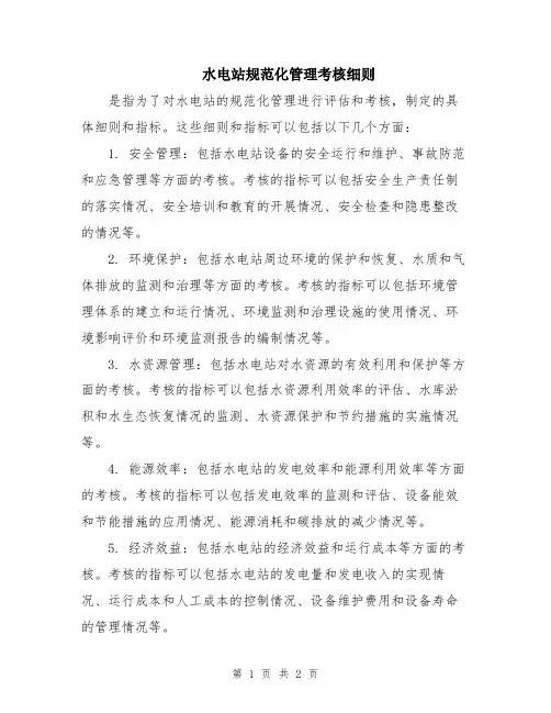 水电站规范化管理考核细则