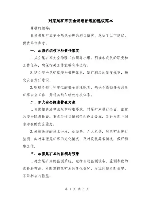 对某尾矿库安全隐患治理的建议范本