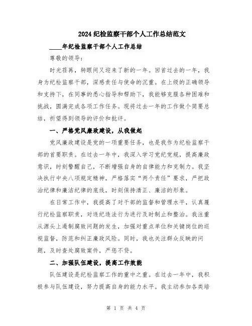 2024纪检监察干部个人工作总结范文