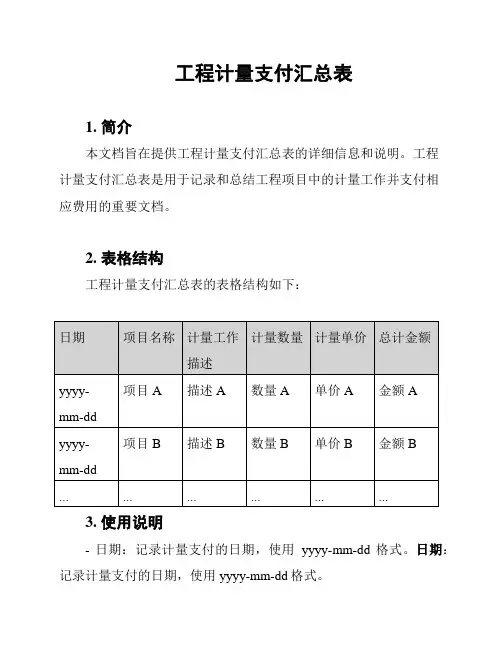 工程计量支付汇总表