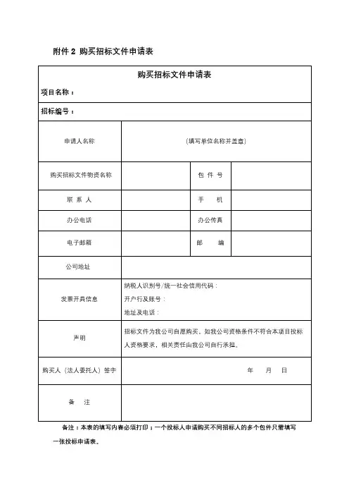 购买招标文件申请表【模板】