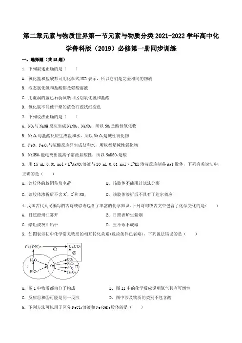 第二章 第一节元素与物质分类  2021-2022学年高一上学期化学鲁科版(2019)必修第一册