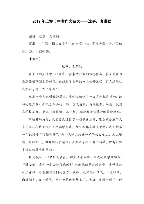 2019年上海市中考作文范文——这事,真带劲