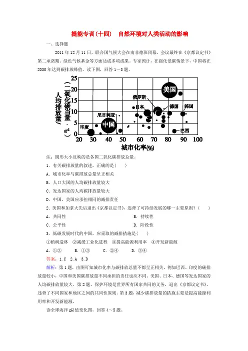 2018年高考地理 名师指导专题突破提能专训 自然环境对人类活动的影响