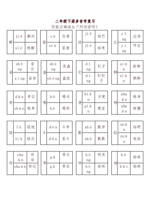 部编版二年级语文下册多音字复习