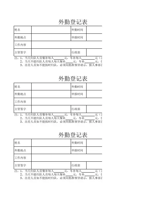 出差人员登记表1