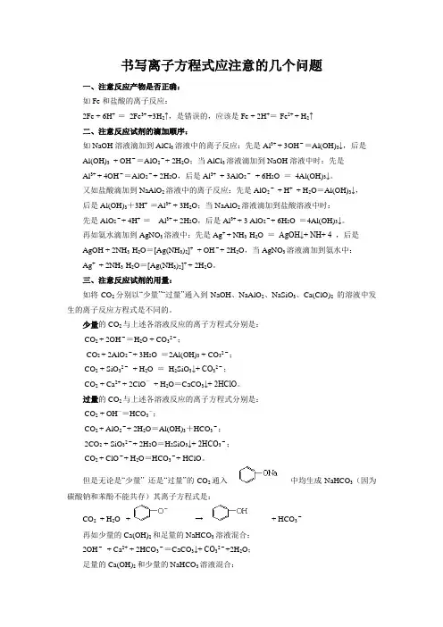 书写离子方程式应注意的几个问题
