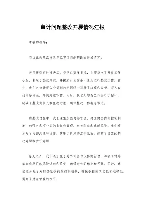 审计问题整改开展情况汇报