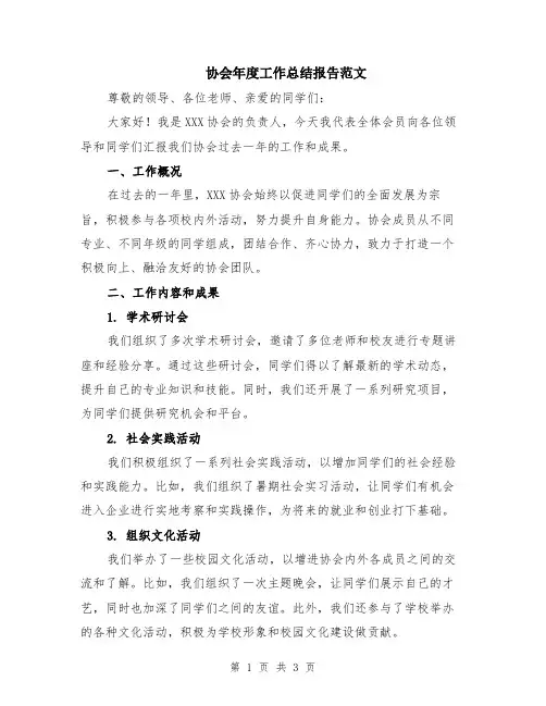 协会年度工作总结报告范文