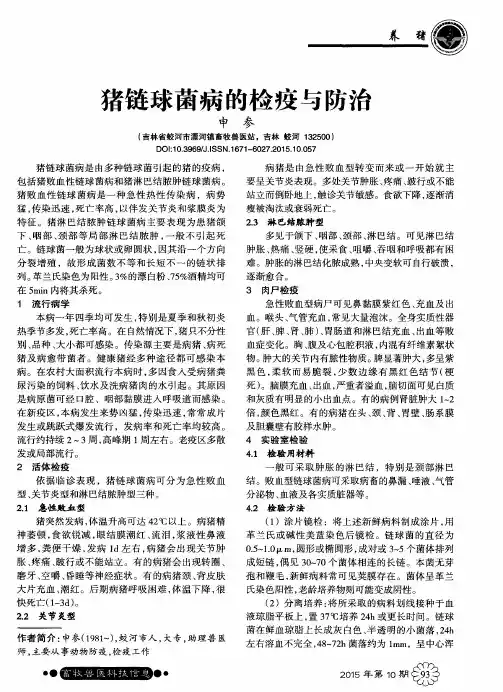 猪链球菌病的检疫与防治