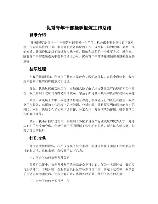 优秀青年干部挂职锻炼工作总结