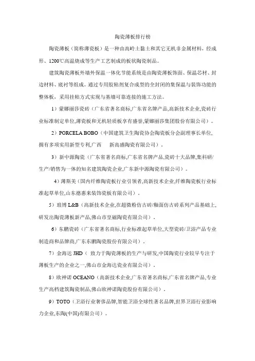 陶瓷薄板(简称薄瓷板)是一种由高岭土黏土和其它