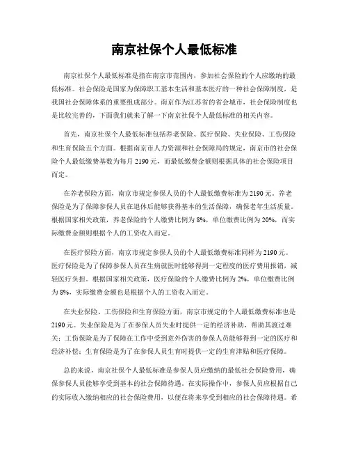 南京社保个人最低标准