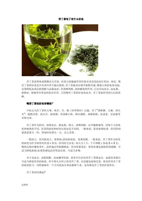 苦丁茶吃了有什么好处