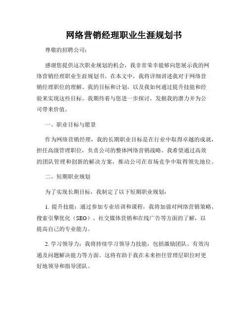 网络营销经理职业生涯规划书