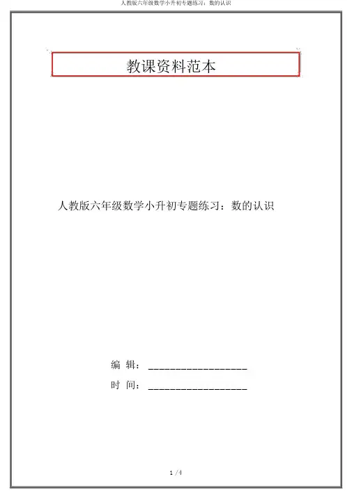 人教版六年级数学小升初专题练习：数的认识