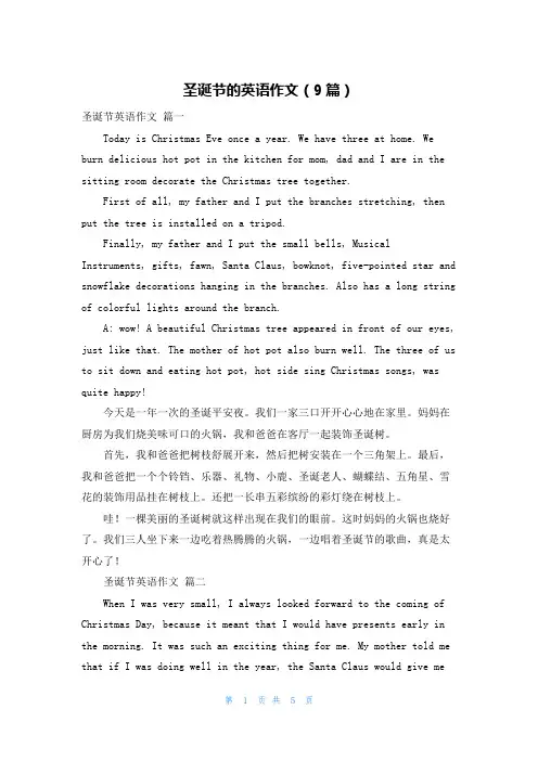 圣诞节的英语作文(9篇)