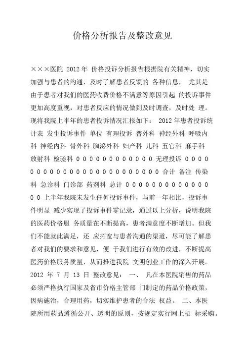 价格投诉分析报告及整改意见Microsoft Office Word 2007 文档