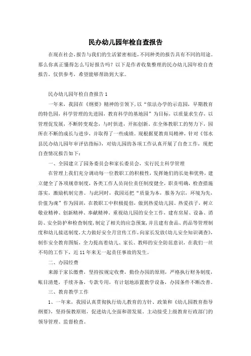 民办幼儿园年检自查报告