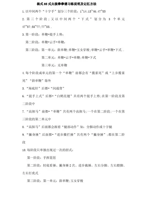 杨式式太极拳拳谱习练说明及记忆方法