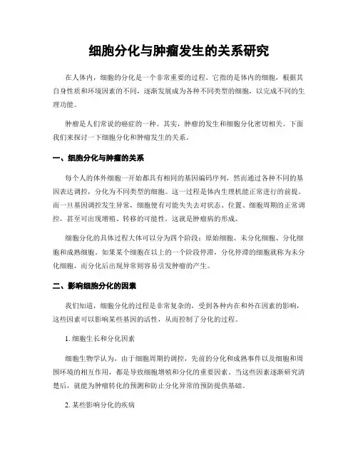 细胞分化与肿瘤发生的关系研究