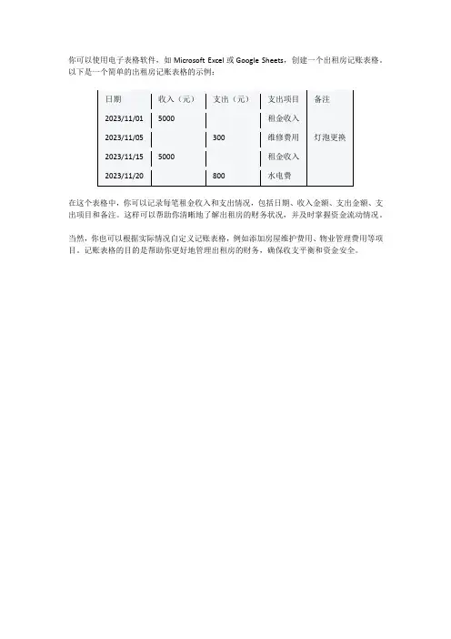 出租房记账表格